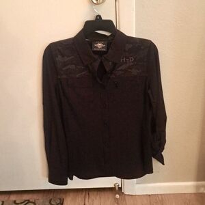 NWT Harley Davidson venting fabric black longsleeve collar shirt